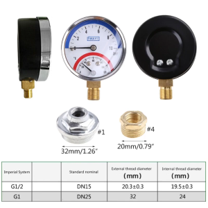 Thermo-manometer 1in/1/2in Thread Easy Installation 0-120 ℃ 0-10 Bar Mearsuring Rangings for Water