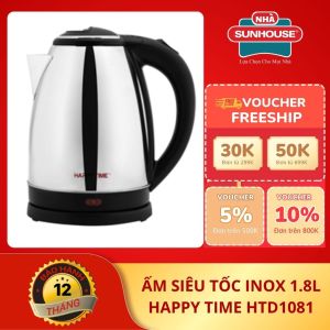 Ấm Siêu Tốc Inox 1.8L HAPPY TIME HTD1081 – Inox Không Gỉ Đèn Báo Tự Ngắt Khi Sôi