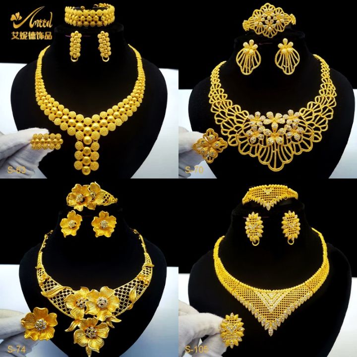 Dubai Fashion Jewelry Set 24K Gold Plated Flower Shape Copper Earrings  Necklace For Women Wedding Party Wholesale Jewelry Set - African Boutique