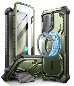 i-Blason Armorbox for Samsung Galaxy S24 Plus Case with Camera Cover Stand Wireless Charging Compatible Full Body Rugged Protective S24+ Case with Built in Screen Protector Kickstand