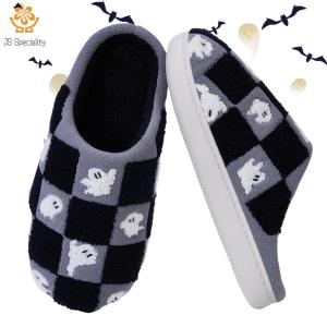 Womens Comfortable Checkered Plush Slippers Flat Thermal Non-Slip Indoor Footwear for Home Use