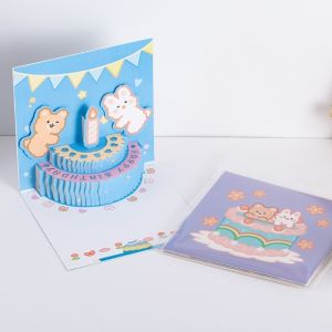 FLYING Small Card Included Pop Up Birthday Card Pop Up Feature With Envelope Kids Birthday Card Kawaii Bear Rabbit Bear Rabbit Cake Card For Kids