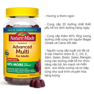 Kẹo dẻo tổng hợp Nature Made GUMMIES Advanced Multi For Adults 120 GUMMIES hỗ trợ não bộ tim mạch miễn dịch xương cơ bắp của Mỹ