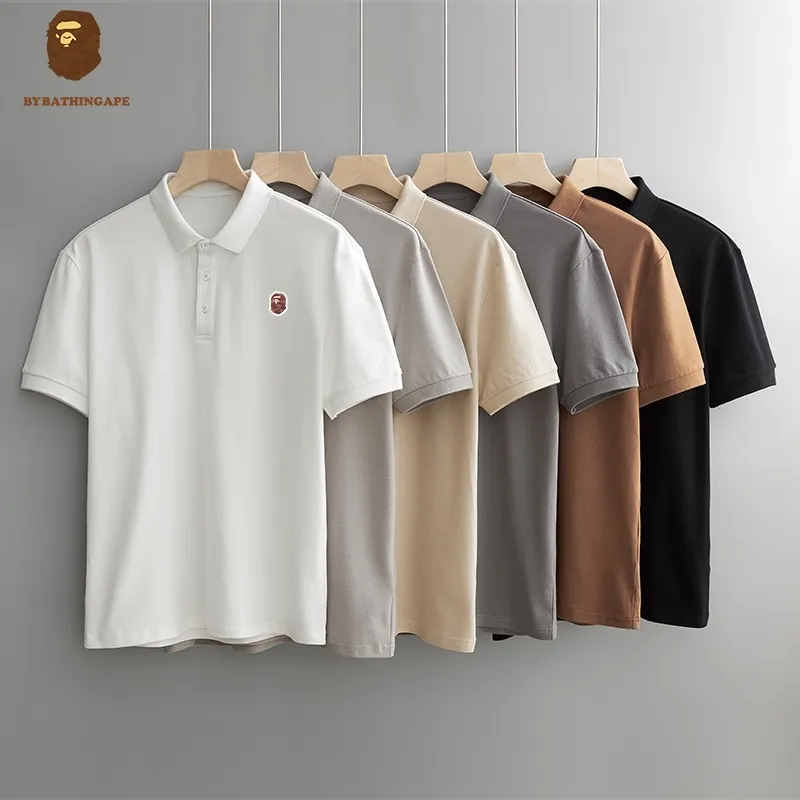 BAPE summer short-sleeved POLO shirt men's trendy casual loose simple  business lapel short-sleeved men's top