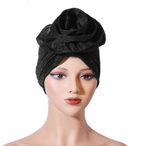 Elegant Flower Turban Hat for Women African Indian Bonnet Hat Simple Designs Pullover Hat Headwraps with Shimmering Yarn