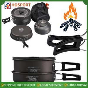 【HOSPORT】3Pcs/Set Camping Cookware Set with Water Kettle Lightweight Cookware Kit Aluminum Alloy for Outdoor Fishing Camping