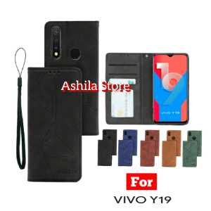 Case Flip Magnet For VIVO Y19 Dompet Motif Flip Cover Leather Premium Casing Sarung Buku HP
