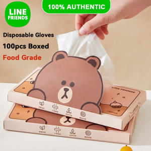 100% Authentic Line Friends Disposable Gloves Food Grade Glove 100pcs Boxed Thickened TPE Material Waterproof Oil-proof Non-slip LFB370