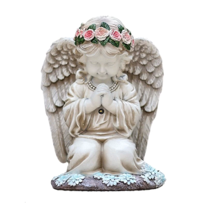 Resins Praying Angel Garden Statue with Solar Light Outdoor Waterproof Sculpture Grave Lamp for Home Patios Cemetery