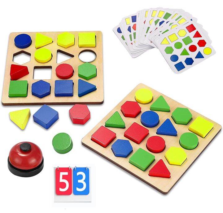 Shape Matching Game Wooden Montessori Puzzles Color Sensory Educational ...