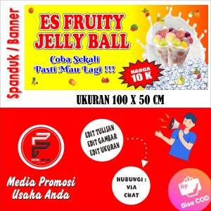 Banner Es Jelly Ball / Banner Es Jelly / Spanduk Es Fruity Jelly Ball Ukuran 100 x 50 cm