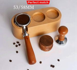 【SG Ready】Coffee Tamper Holder Espresso Latte Tamping Base Wood Mat Stand Coffee Filter Tamper Holder 51/58mm