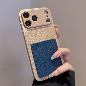 Luxury Leather Hit Color Card Slot Bag Case For iPhone Air 17 16 15 14 13 Pro Max Camera Protection Non-slip Bumper Matte Cover