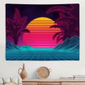 Retro Neon Vaporwave Tapestry for Men Bedroom, Cool Trippy Mountain Sun Art Tapestries Wall Hanging for College Dorm Living Room Office Decor 60X40", 70s 80s Party Arcane Future Poster Blanket. 