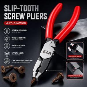 LUMINOU Multi-Purpose Slip-tooth Screw Pliers Quickly Remove Chrome Vanadium Steel Wire Stripping Pliers  Anti-Slip Grip Screw Remover Pliers Home Repairs