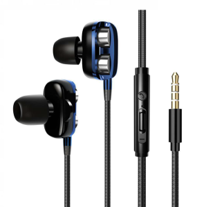 A4 Super Bass Double Speaker Sport Wired Earphone with Microphone 3.5mm Interface