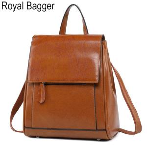 Royal Bagger Genuine Cow Leather Fashion Waterproof Travel Backpack For Women Girls New High Capacity Backpacks Outdoor Work Shoulder Bags Casual Handbag