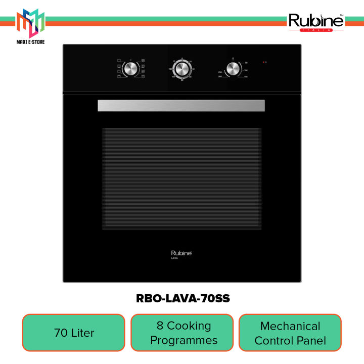 Rubine RBOLAVA70SS 70L Full Glass Door BuiltIn Oven with 8 Cooking