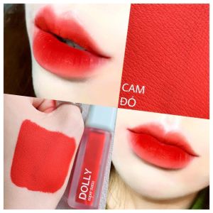 Son kem lì màu <CAM ĐỎ> Dolly super matte son kem lì không chì bền màu lâu trôi mua 2 cây tặng 1 hộp đựng cao cấp