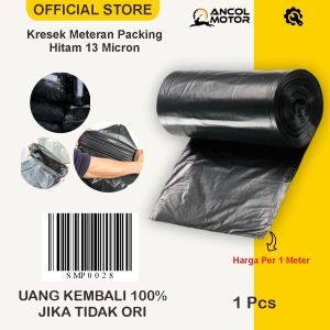 Kresek Meteran Packing Custom Kantong Plastik Hitam HD Murni 13 Micron Buat Paking Sampah