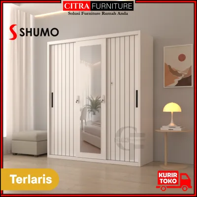 CITRA FURNITURE Lemari Baju Pakaian Besi 3 Pintu Jumbo Sliding Minimalis Monoline Series