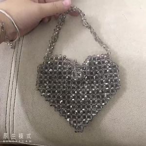 Summer new product: Little Red Book silver glass acrylic woven heavy craftsmanship fashion trendy heart-shaped handbag and crossbody bag