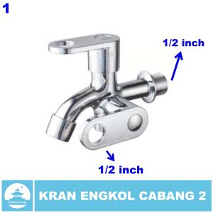 Kran Air Engkol Stainless 1/2 inch Cabang 2 Putar Tembok Keran Dinding Kamar Mandi Shower Chrome