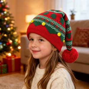MIRELINA Ấm áp Mũ len hình chú lùn Giáng sinh Móc len với Quả Bóng Bông Cây thông Noel và mũ ông già Noel  Làm thủ công Mũ len dệt  cho bé dịp Giáng Sinh Người lớn Trẻ em
