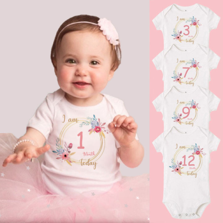 Flower Baby Girl 1-12 Months Milestone Onesie Infant Monthly