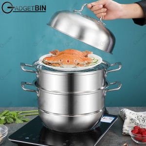Extra Large 3 Tier Pengukus Steamer Pot Stainless Steel Periuk Kukus Cookware Steam Pot Alat Dapur Steamboat Soup Pot