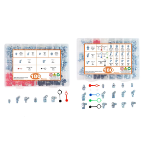 180Pcs Grease Fitting Kit Assorted Lubricating Screw Nozzle Angled Grease Nipple Bearing Lubrication Box Storage