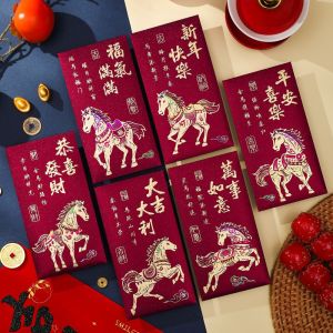 UNMEGONI 6Pcs Lucky Red Envelopes Gold Foil Design Chinese Style 2026 Luck Money Bag Creative  Year Blessing  Year Red Packets Spring Festival
