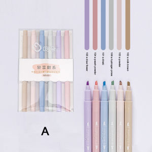 Nicedays🍒6pcs Spidol Highlighter Dua Sisi Ujung Lembut