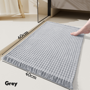 🇸🇬 Luxurious Anti Slip Fabric Bathroom Mat with Tassels Highly Absorbent Towel Mat Toilet Rug Door Mat