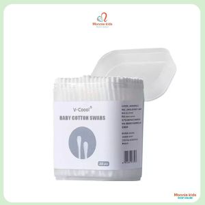 Tăm bông cho bé sơ sinh Vcool 200c tăm bông trẻ em bông tự nhiên kháng khuẩn - Monnie Kids