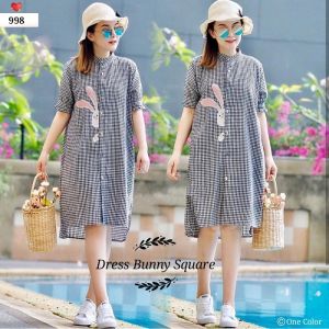 DRESS BUNNY SQUARE 998 / Dress Realpict Bahan katun kotak + bordir All Size Fit To L