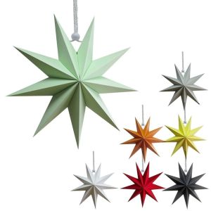 MIRELINA 30cm Star Lanterns DIY Crafts Folding Hanging Paper Stars 9-Pointed Home Decor for Indoor/Outdoor Windows
