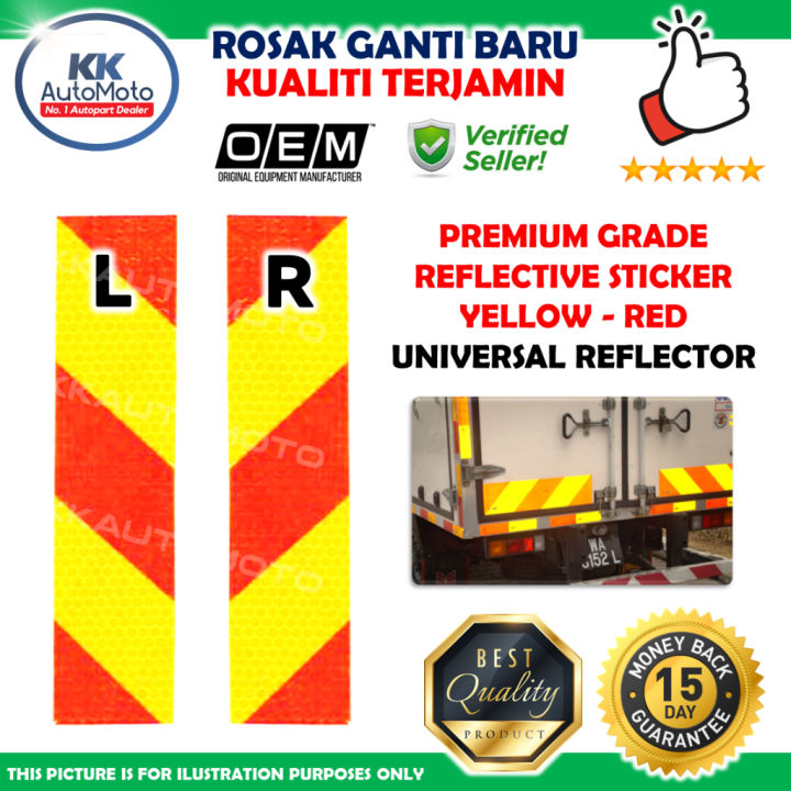 2 Keping Diamond Oe Grade Reflective Sticker Lorry Puspakom Red Yellow