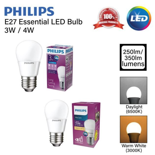 PHILIPS LED BULB 3W / 4W PHILIPS 5W/7W/9W/11W/13W E27 ESSENTIAL GEN2 LED BULB/LED PHILIPS ESS