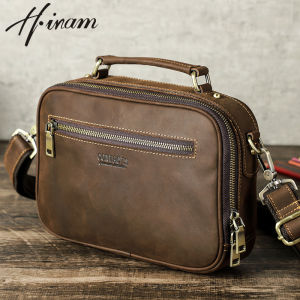 Hiram Genuine Leather Retro Men Bag Shoulder Crossbody Travel Handbags Business Bag For Men for  8.3 Inch Ipad Mini Notebook
