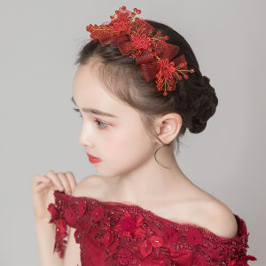 SHUNAICHI Girls Red Wreath Hair Accessories Childrens Foreign Birthday Wedding Dress Flower Girl Accessories Girls Performance Dress Headband Head Flower