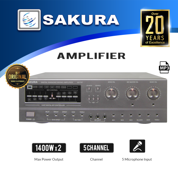 Sakura AV-737 1400W Stereo Mixing Amplifier | Lazada PH