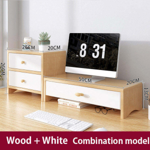 XUXU Computer Monitor Rack Desktop Organizer Drawer Wood Desktop Shelf 1/2 Layer Screen Increase Height Shelf Rak Komputer Keyboard Tray Bracket 电脑增高架