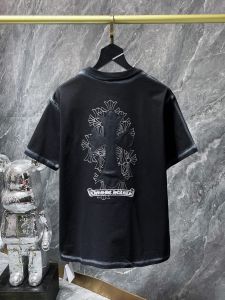 Summer in Stock Chrome HeartChrome Heart Cross Leather Patchwork Inkjet Craft Short Sleeve T T-shirt