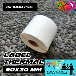 Klik-Beli Kertas Thermal Sticker 60x30 mm Isi 1000 Pcs/Roll Kertas Tempel Print Resi Label Paper Barcode