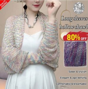 supercomfort Womens Fashion long sleeves hollow shawl  Neck Care Long Shawl Loose Long Sleeve Shawl
