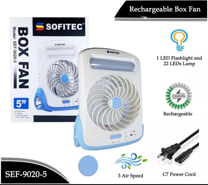 sofitec rechargeable fan with light