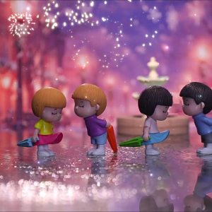 Anime Couple for Car Ornament Model Umbrella Couple Interior Decoration Figures Auto Rearview Dashboard Ornament