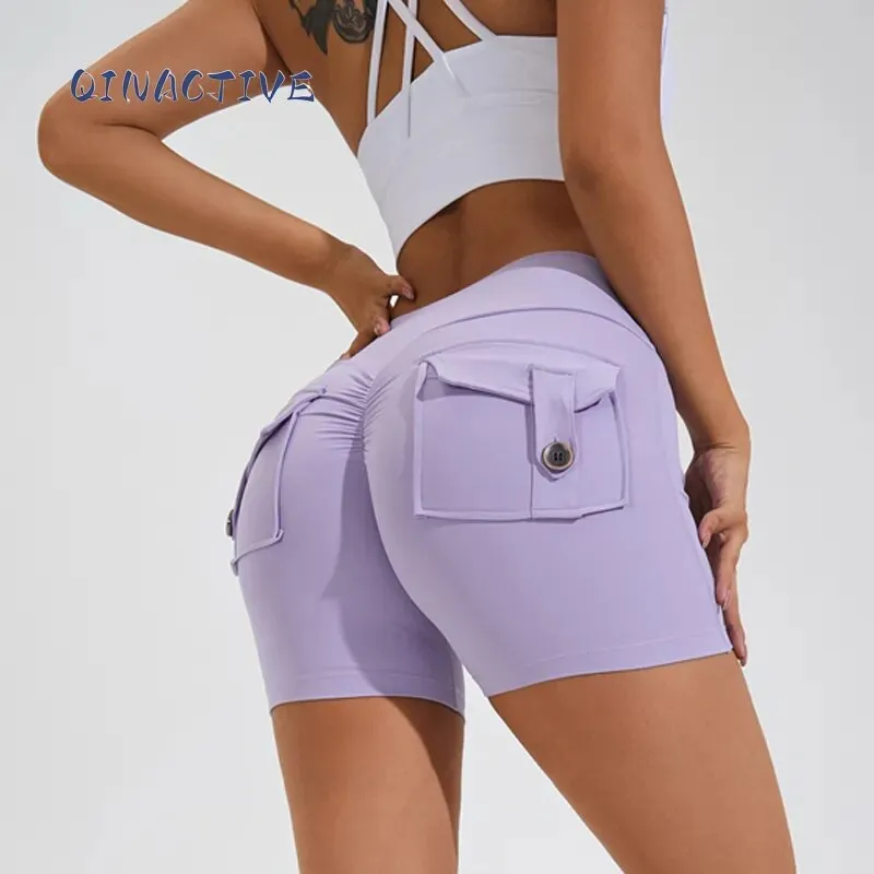 Tight Women Sexy Gym Shorts Waist with Pockets Leggings Yoga Booty