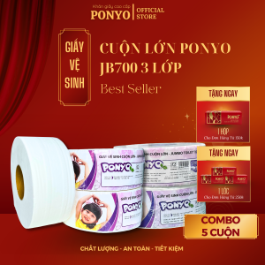 Combo 5 cuộn Giấy vệ sinh cuộn lớn chất lượng cao siêu dày tan nhanh PONYO JB700 3 lớp 700g - Thiên An Nam paper